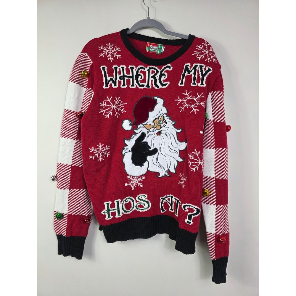 Spencer's Light Up Ugly Christmas Sweater Where My Hos At Santa Men's XL Funny